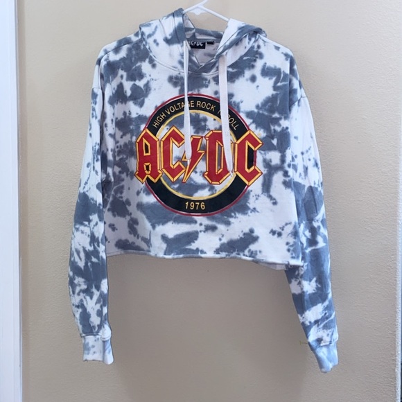 AC/DC Bleach Wash Tie Dye Pullover Band Hoodie - Picture 3 of 4